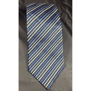 George Men's Necktie Blue White Black Plaid Check Diagonal Stripe Classic Tie